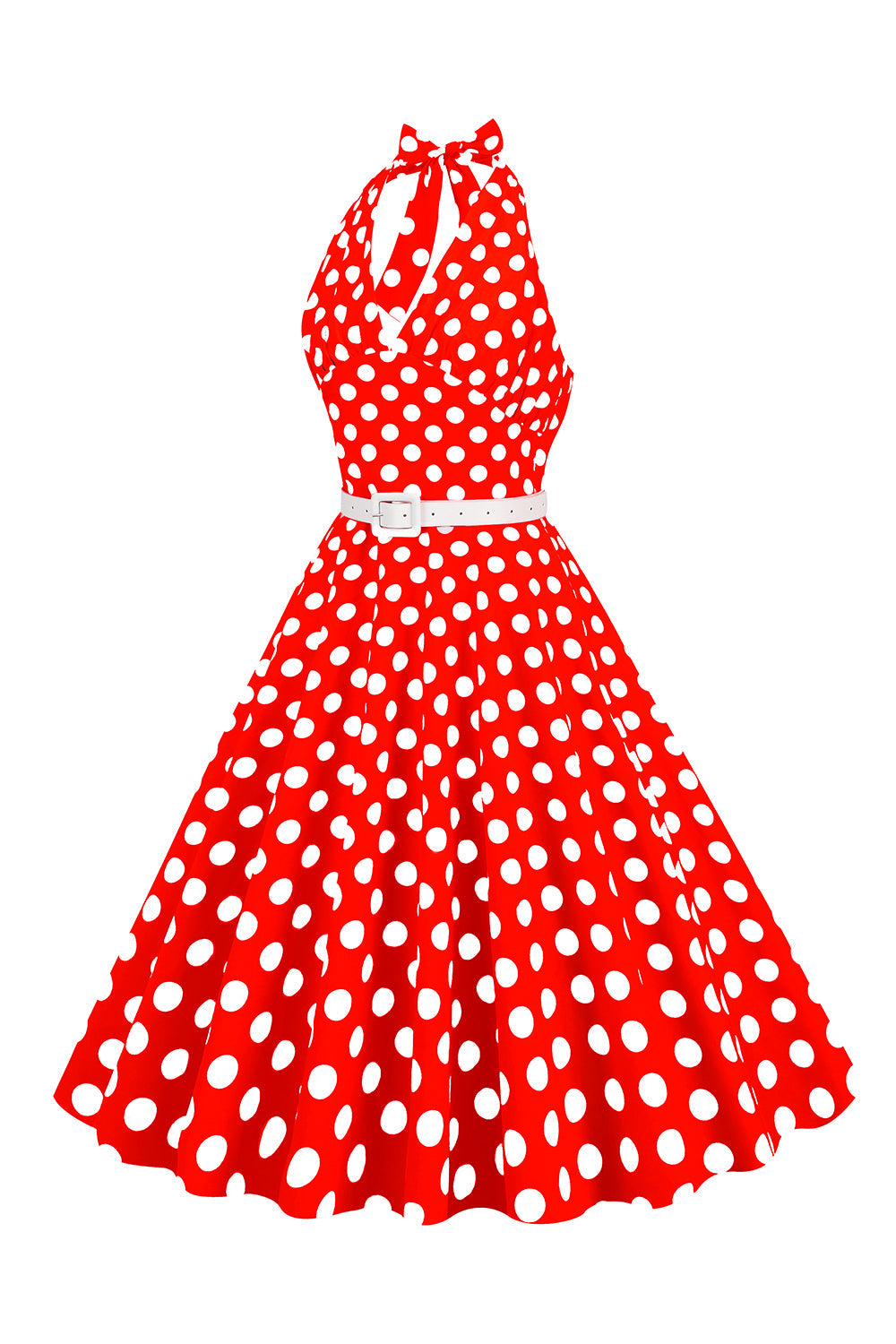 Hepburn Style Halter Neck Polka Dots Red 1950s Dress