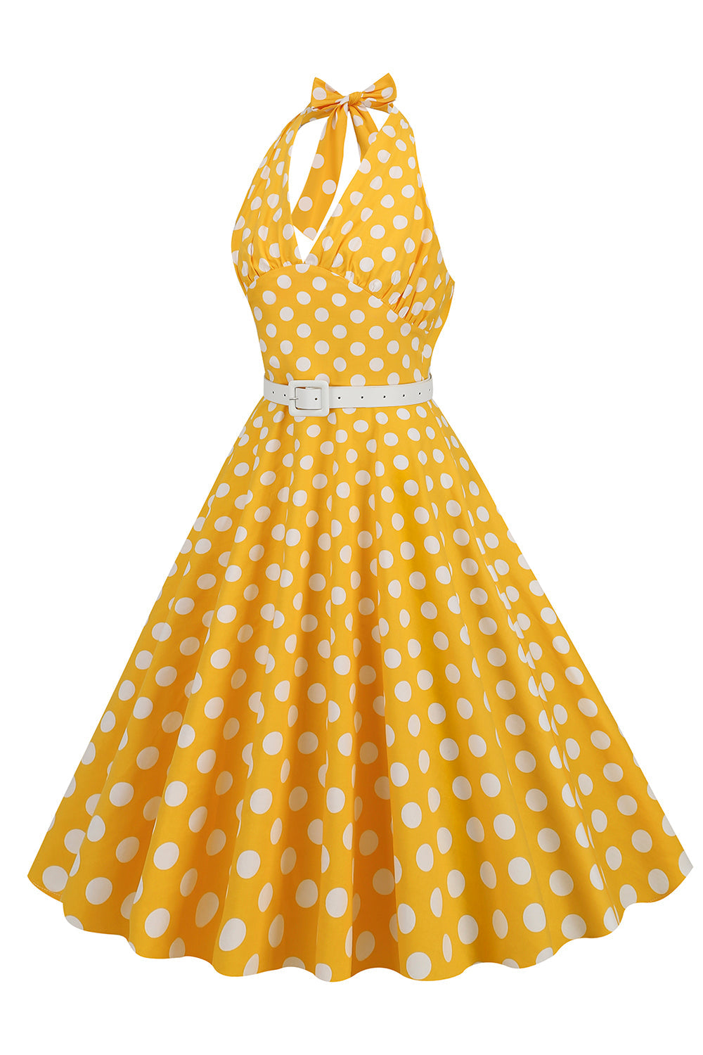 Hepburn Style Halter Neck Polka Dots Red 1950s Dress