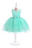 Blue Tulle Girl Party Dress with Bows
