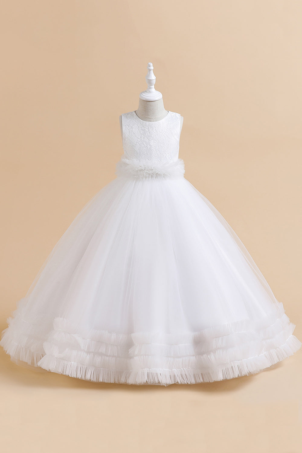 Sleeveless Green Tulle A Line Girl Dress with Lace