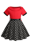 Bateau Neck Polka Dots White Vintage Girl Dresses