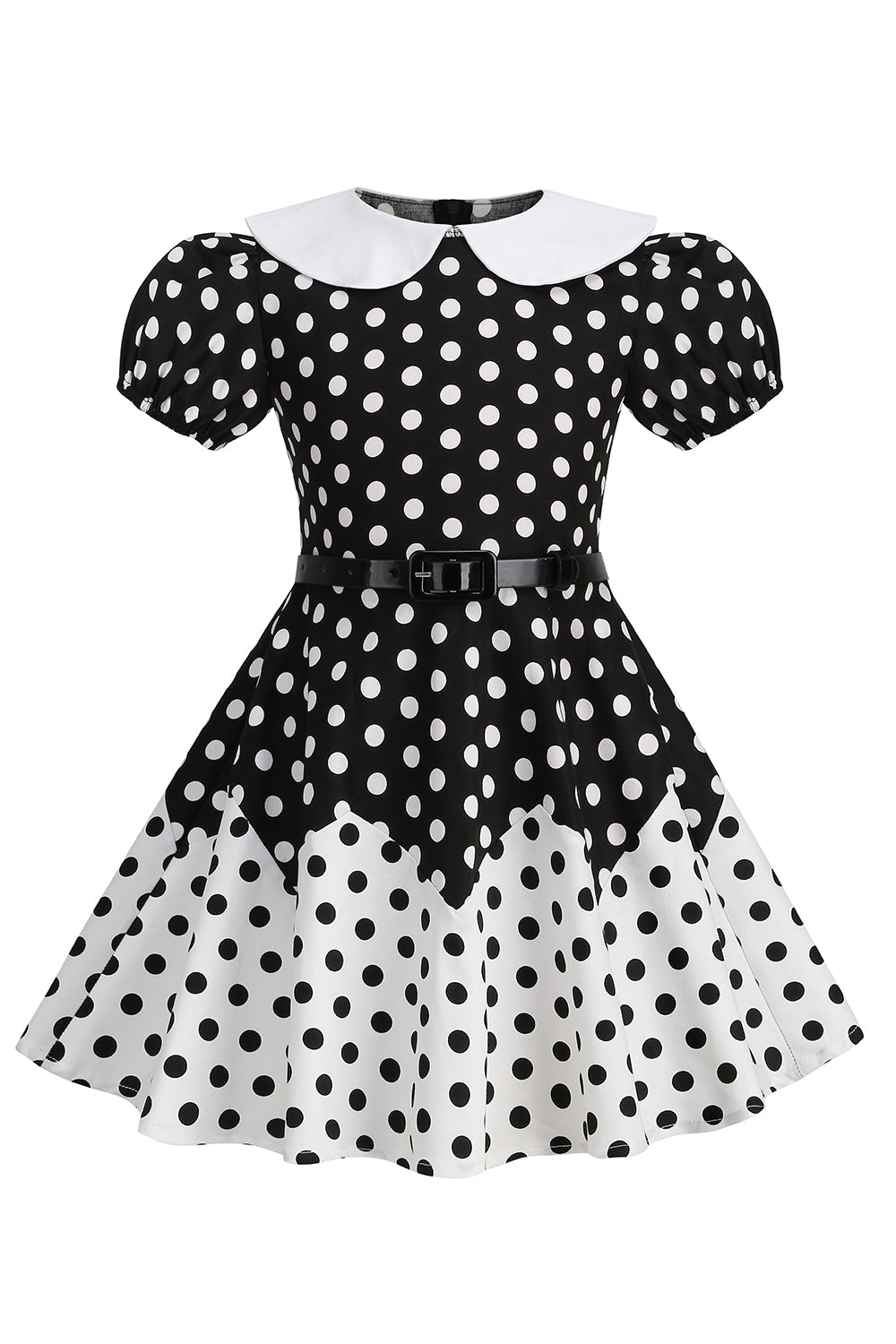 Puff Sleeves Polka Dots Black A Line Girls' Dress