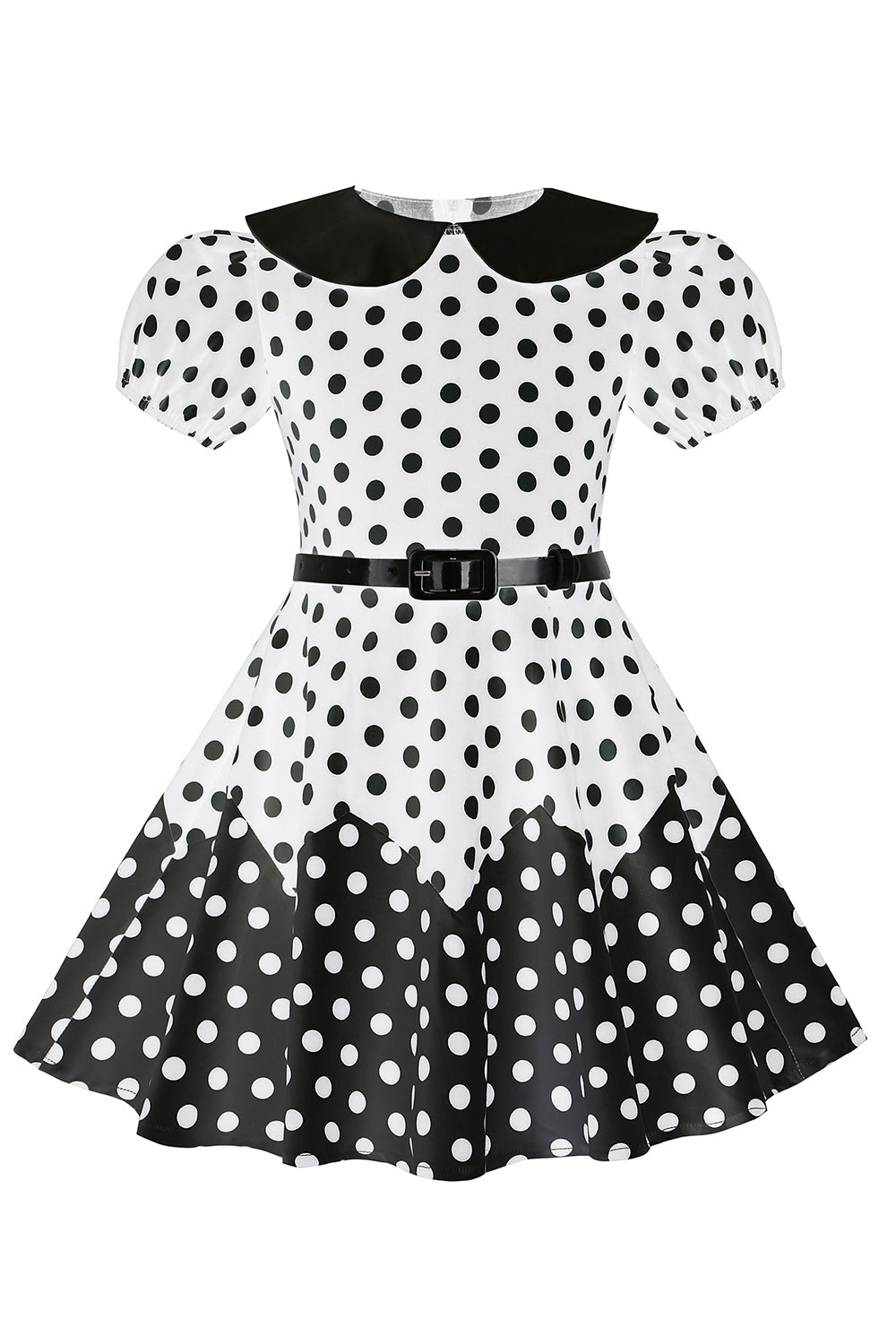 Puff Sleeves Polka Dots Black A Line Girls' Dress