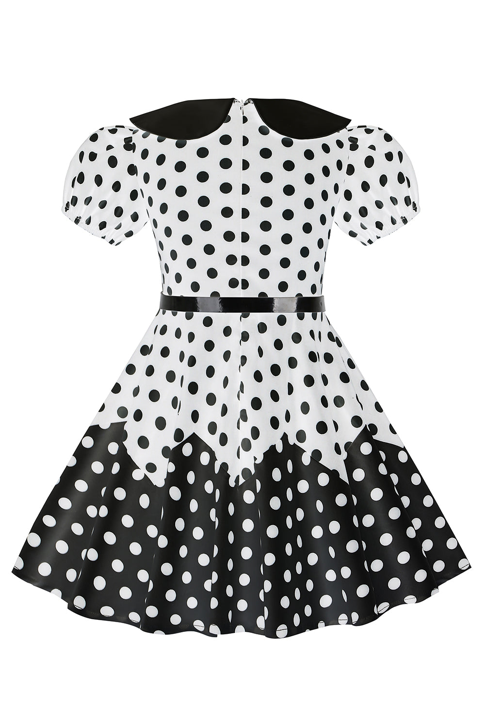 Puff Sleeves Polka Dots Black A Line Girls' Dress