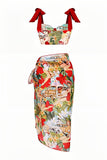 Two Piece Printed Swimwear Set with Beach Dress