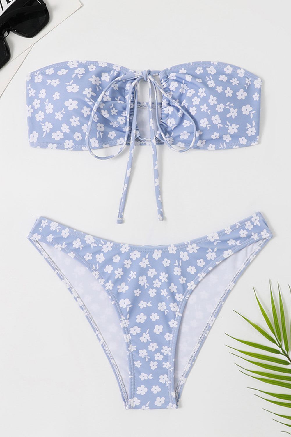 Two Piece Tube Top Pink Floral Swimsuit