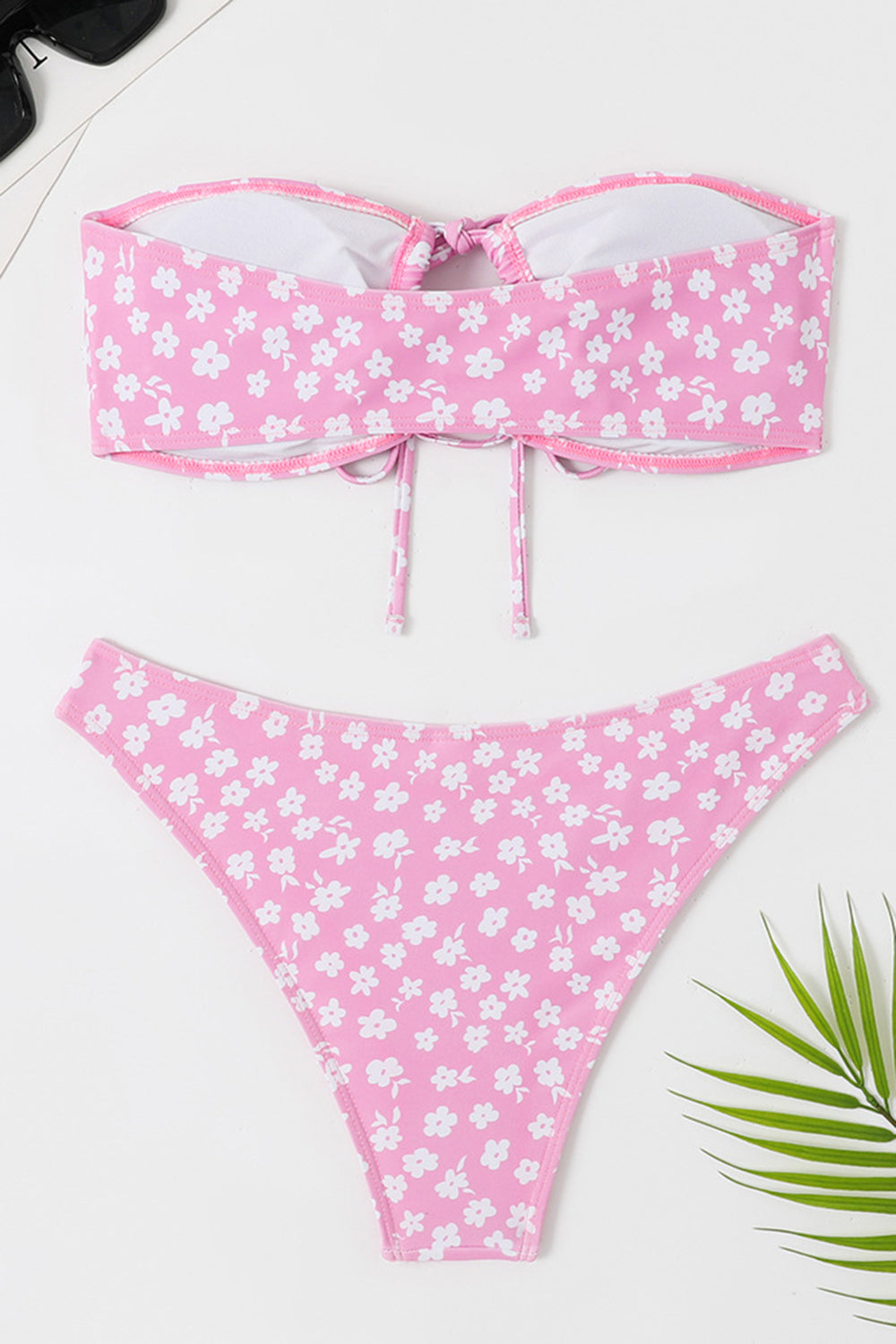 Two Piece Tube Top Pink Floral Swimsuit
