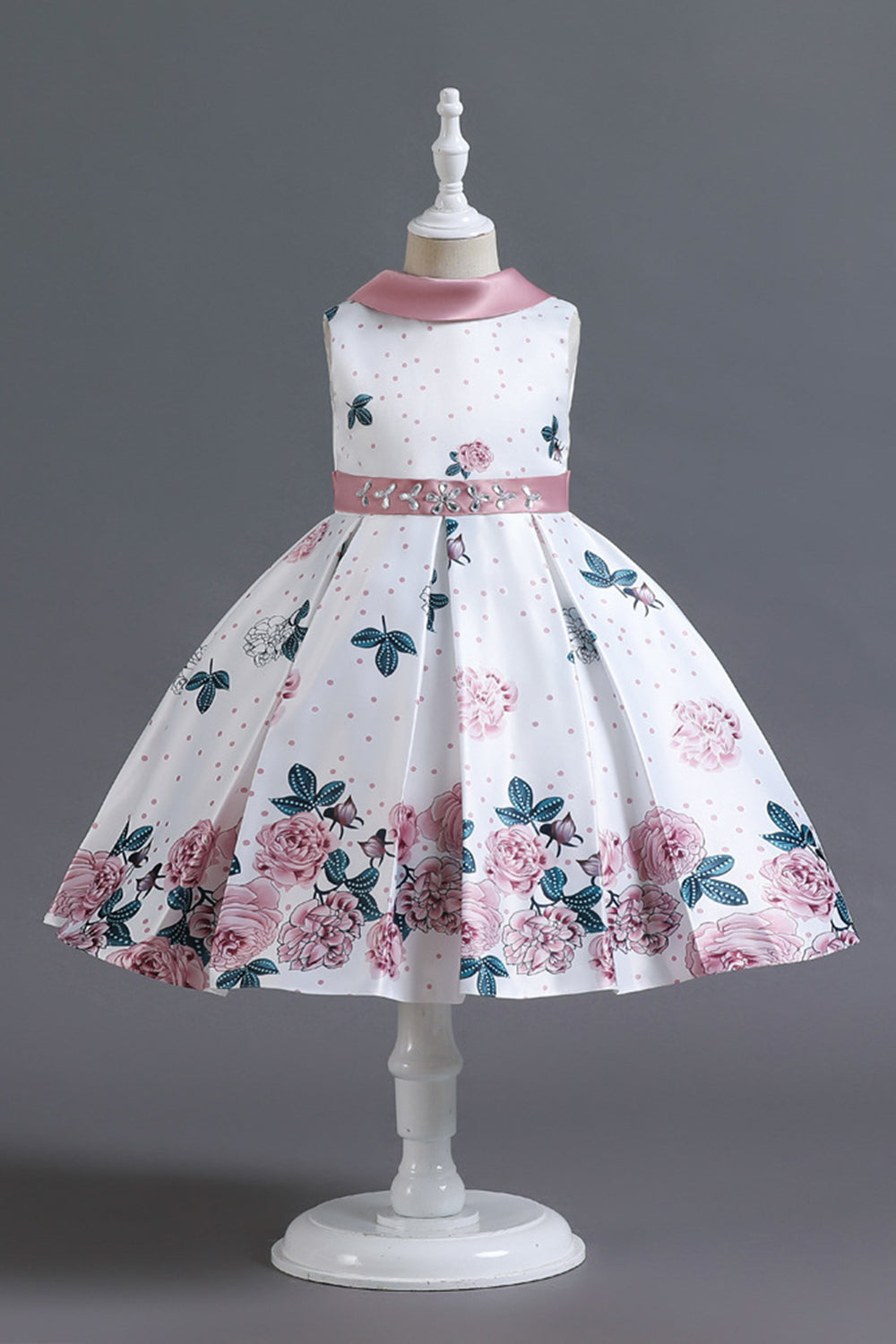 A Line Jewel Neck Blue Printed Girl Dress