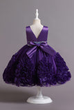 Fuchsia A Line Sequin Flower Girls' Party Dress With Bow