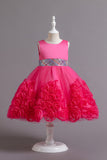 Fuchsia A Line Sequin Flower Girls' Party Dress With Bow