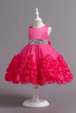 Fuchsia A Line Sequin Flower Girls' Party Dress With Bow