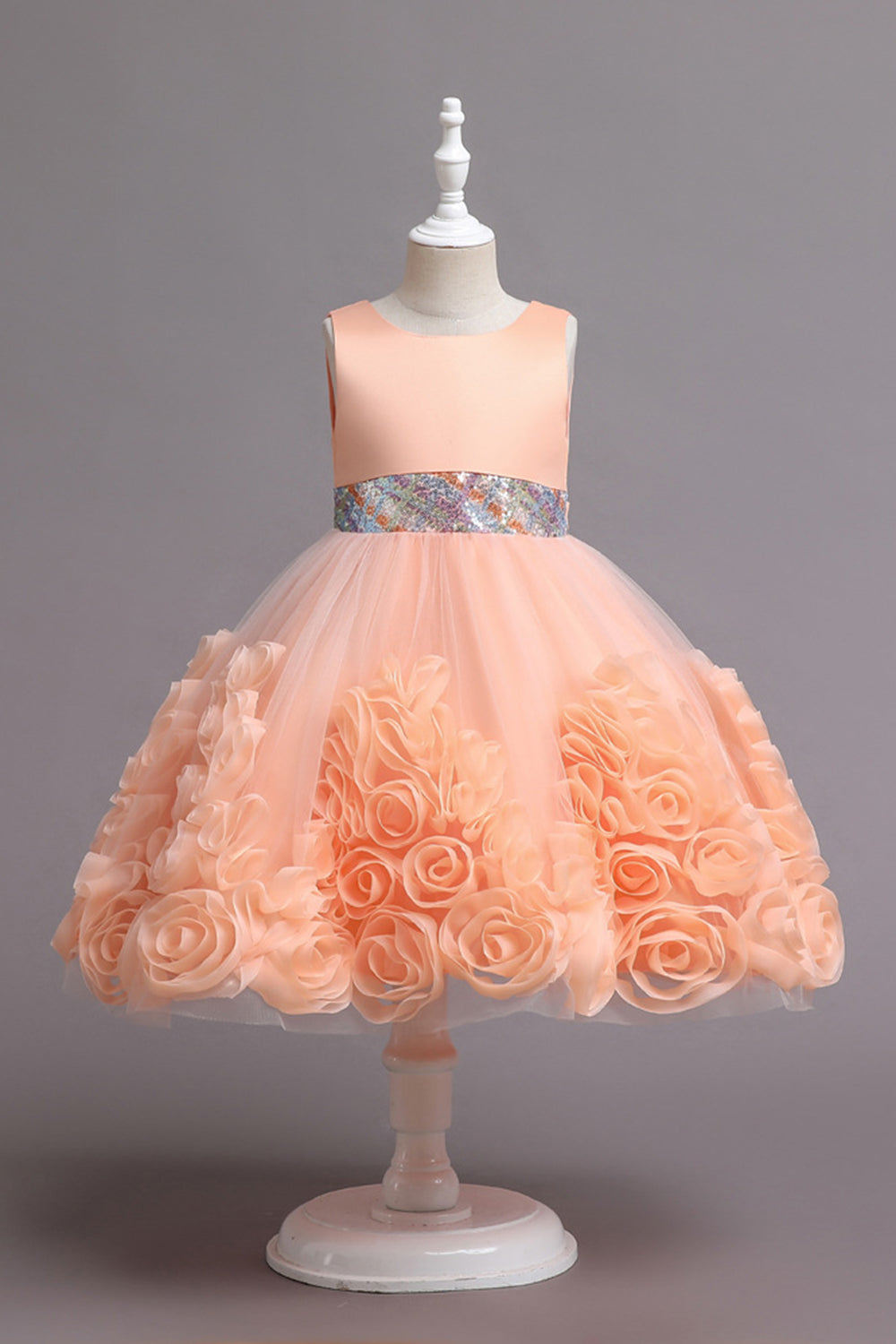 Fuchsia A Line Sequin Flower Girls' Party Dress With Bow