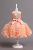 Fuchsia A Line Sequin Flower Girls' Party Dress With Bow