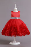 Fuchsia A Line Sequin Flower Girls' Party Dress With Bow