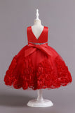 Fuchsia A Line Sequin Flower Girls' Party Dress With Bow