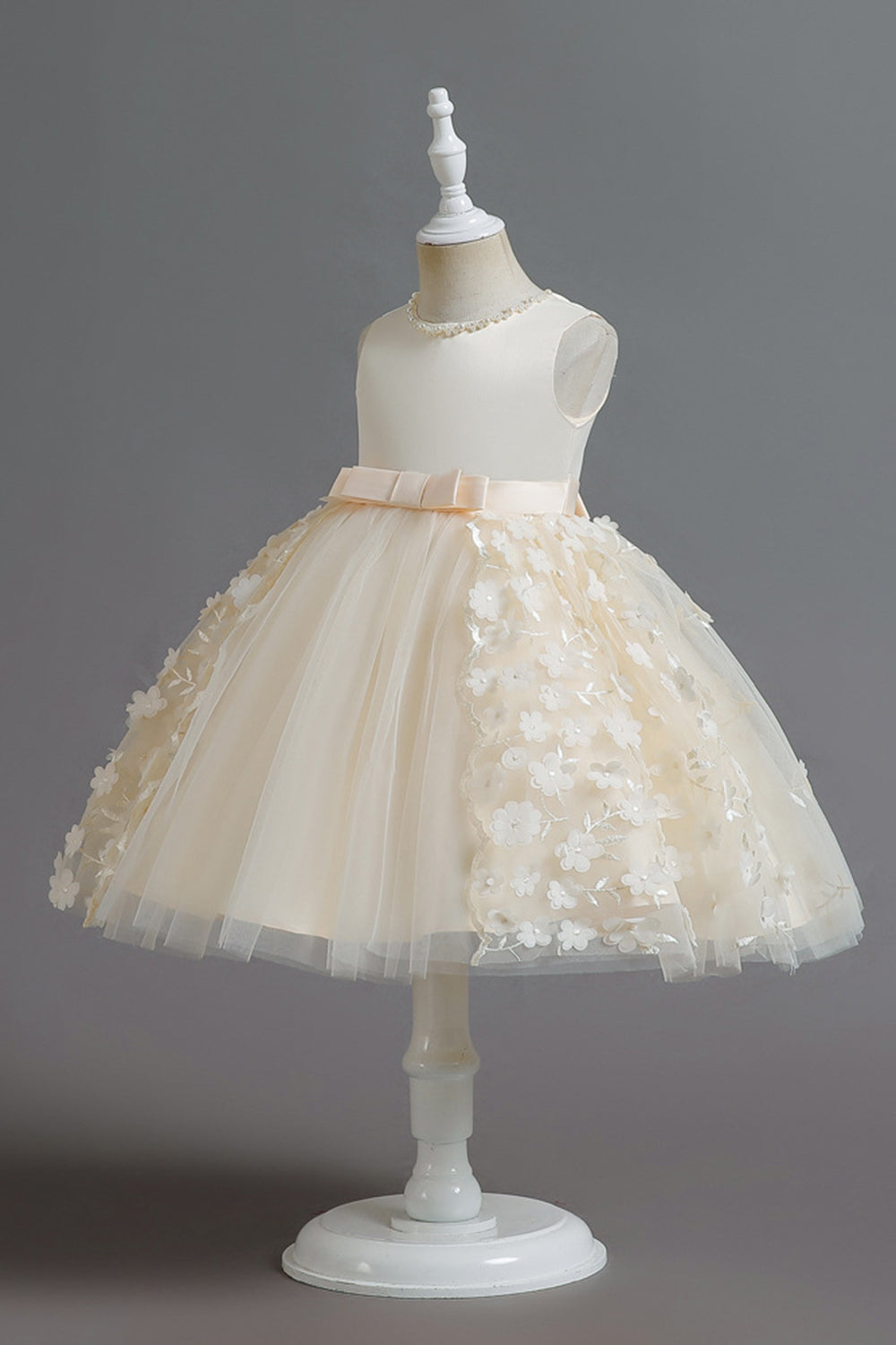 Champagne A Line Tulle Sleeveless Flower Girls' Party Dress With Bow