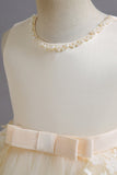 Champagne A Line Tulle Sleeveless Flower Girls' Party Dress With Bow