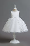 Champagne A Line Tulle Sleeveless Flower Girls' Party Dress With Bow