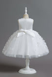 Champagne A Line Tulle Sleeveless Flower Girls' Party Dress With Bow