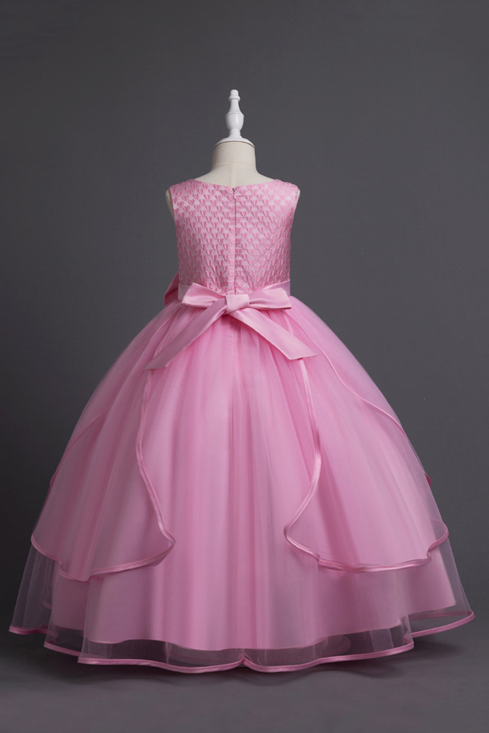 Blue Round Neck Tulle Long Girls' Dress