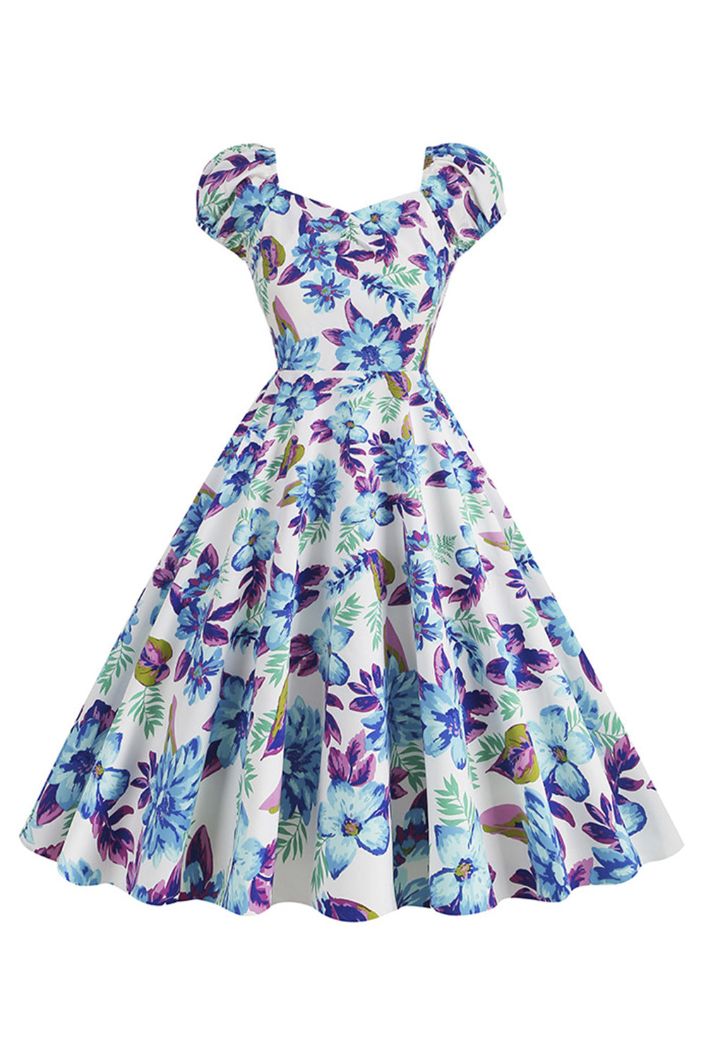 Black Flower Print Swing Retro Dress With Short Sleeves