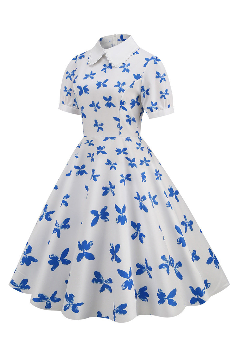 White Print Short Sleeves Vinrage Dress