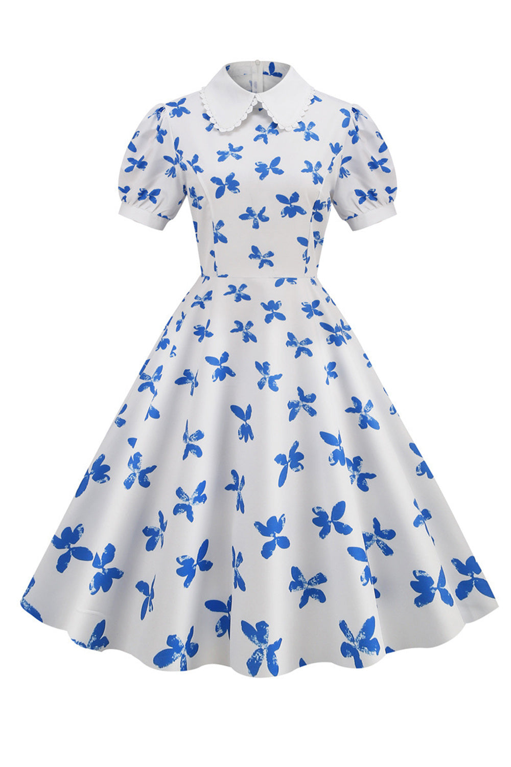 White Print Short Sleeves Vinrage Dress