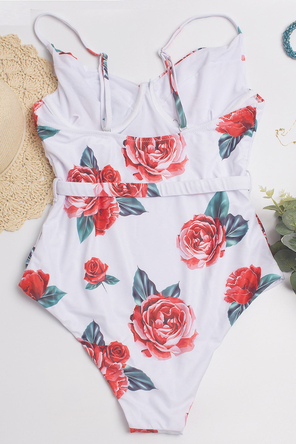 Spaghetti Straps High Waist Red One Piece Swimwear