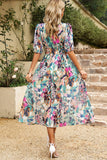 Black V Neck Printed Half Sleeves Summer Dress