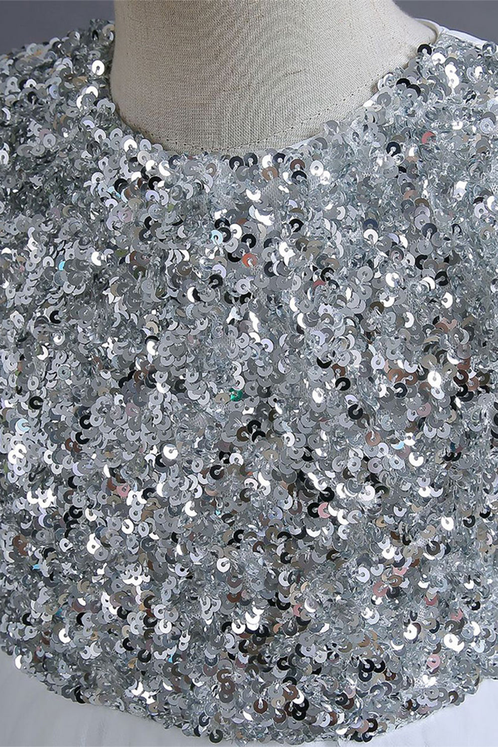 White Sequins Lace A Line Girls Dresses With Bow