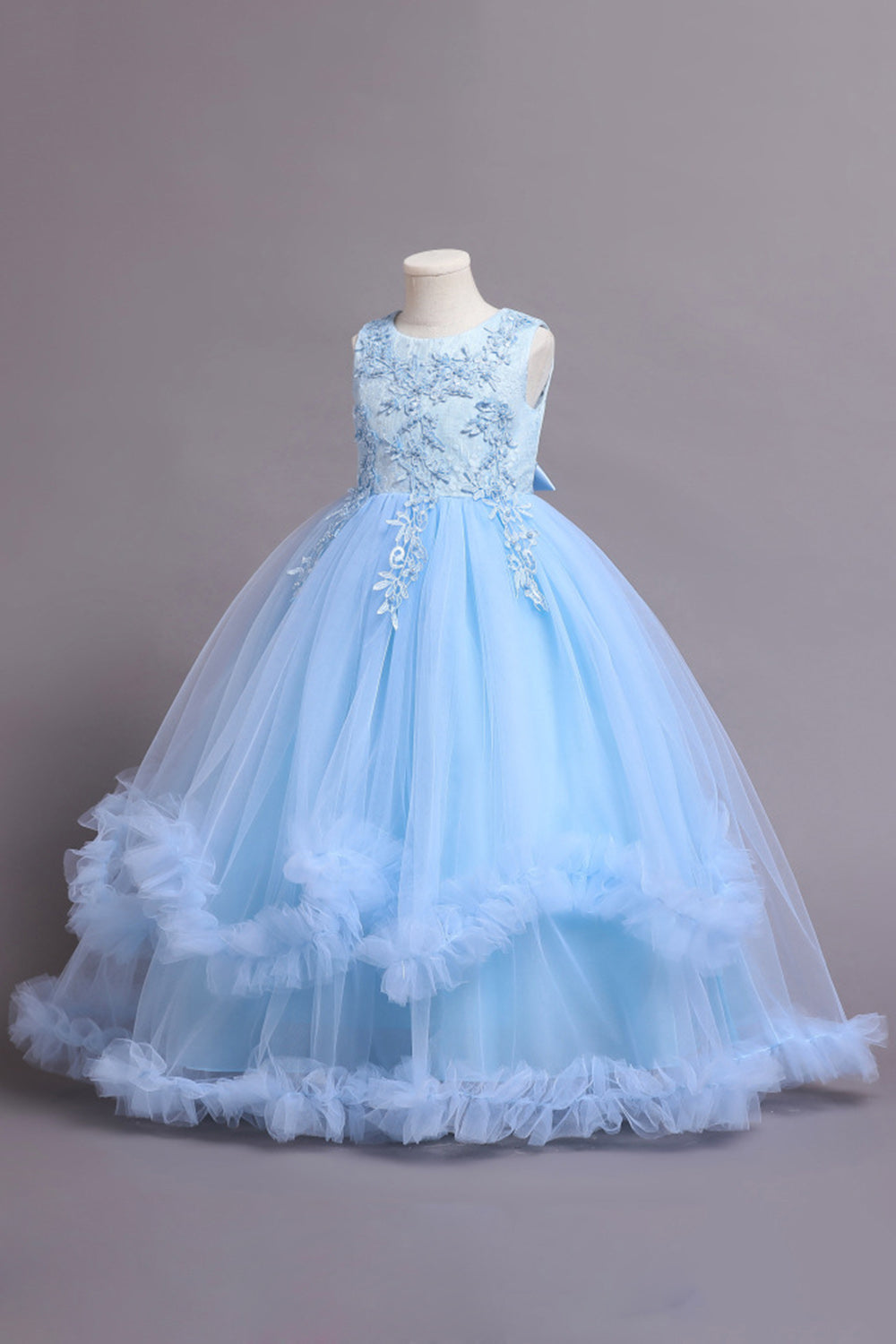 Tulle Beaded Blue Girls Dresses with Appliques