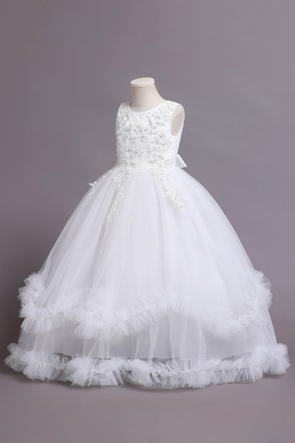 Tulle Beaded Blue Girls Dresses with Appliques