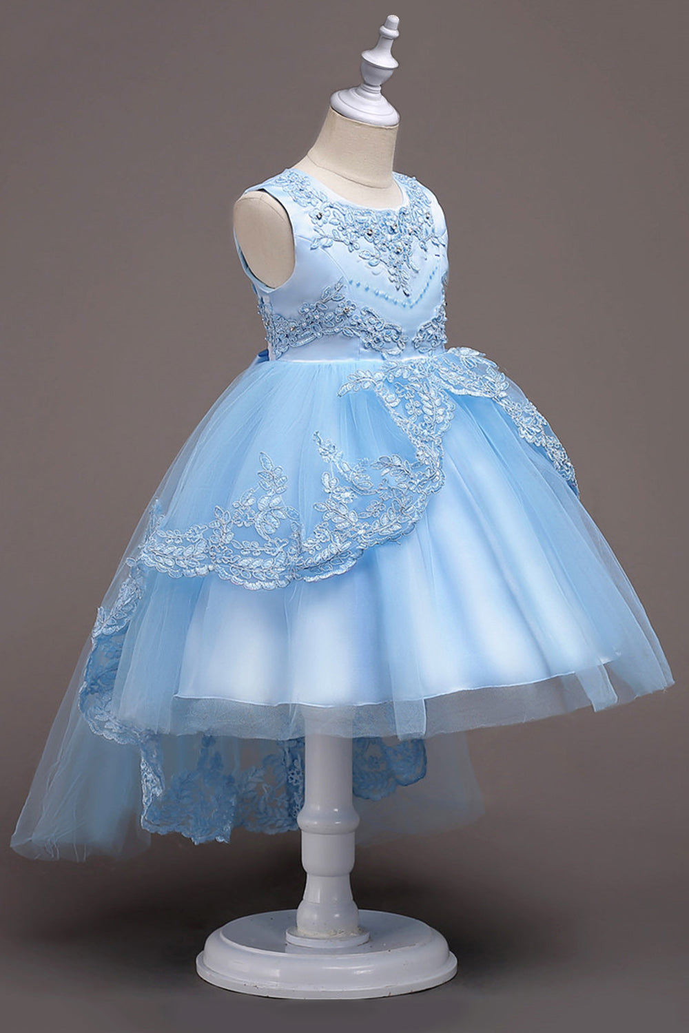Dark Blue High Low Appliques Girls Dresses