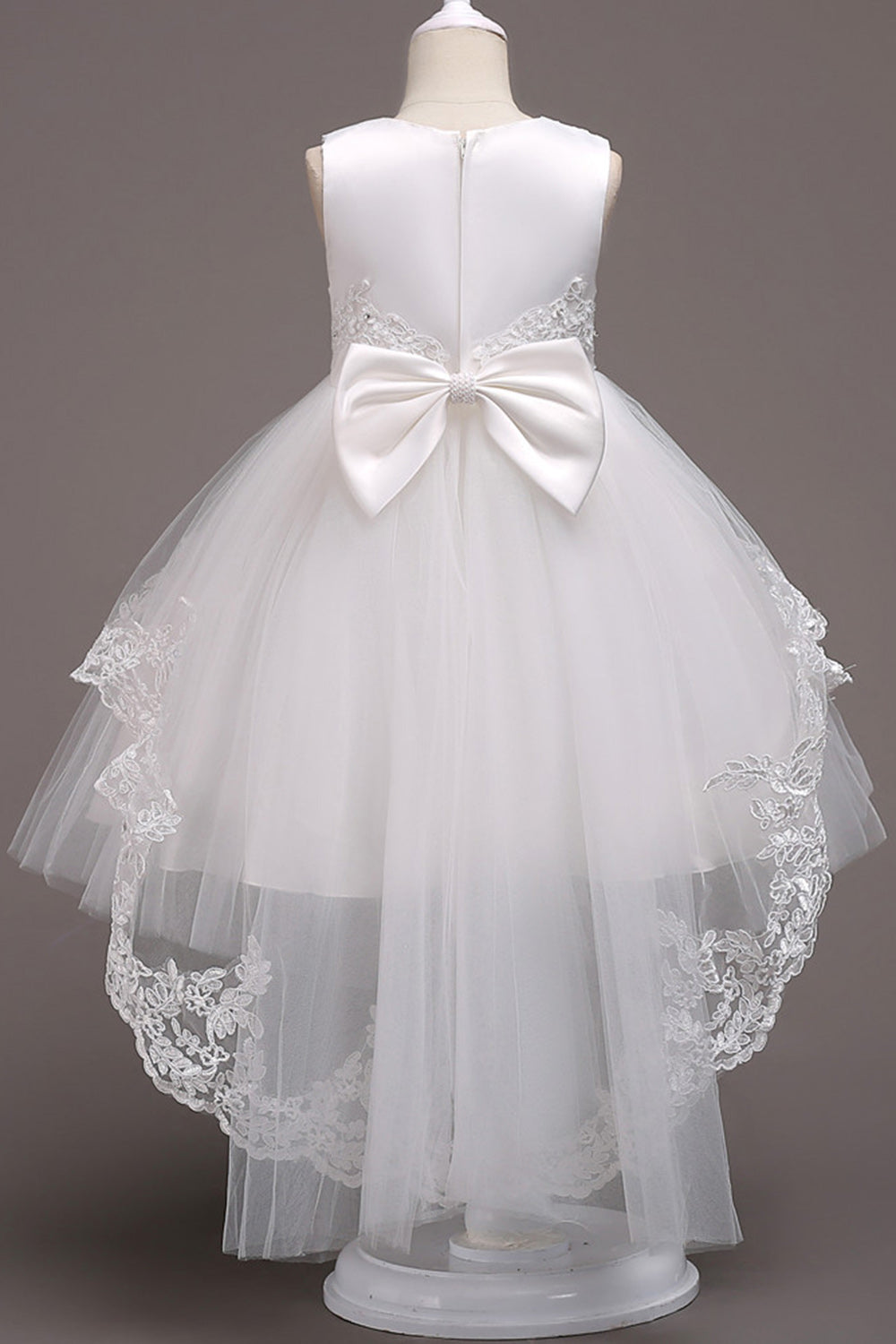 Dark Blue High Low Appliques Girls Dresses