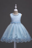 White Round Neck Beading A Line Girls Dresses