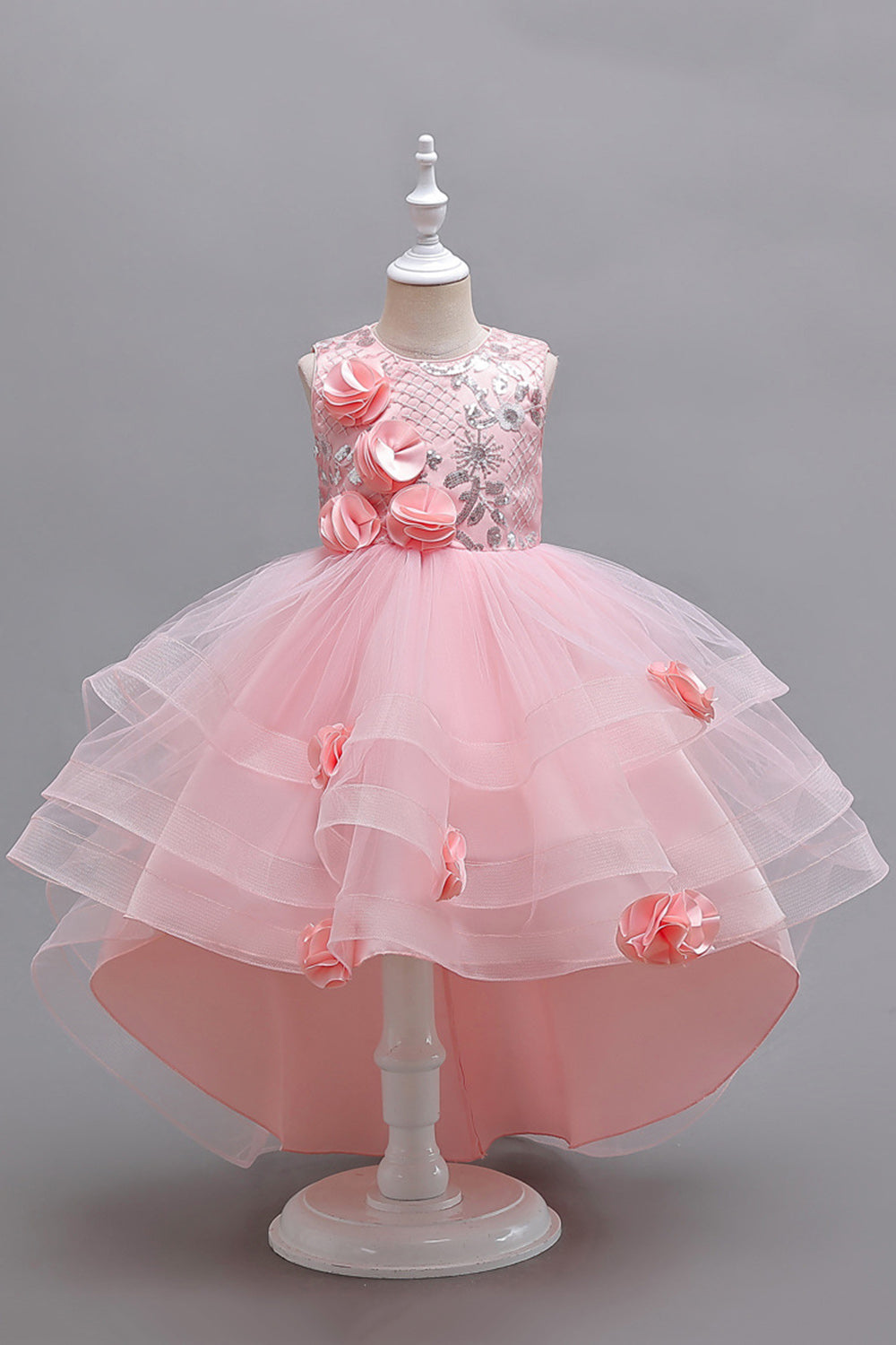 Pink High Low Appliques Sparkly Girls Dresses