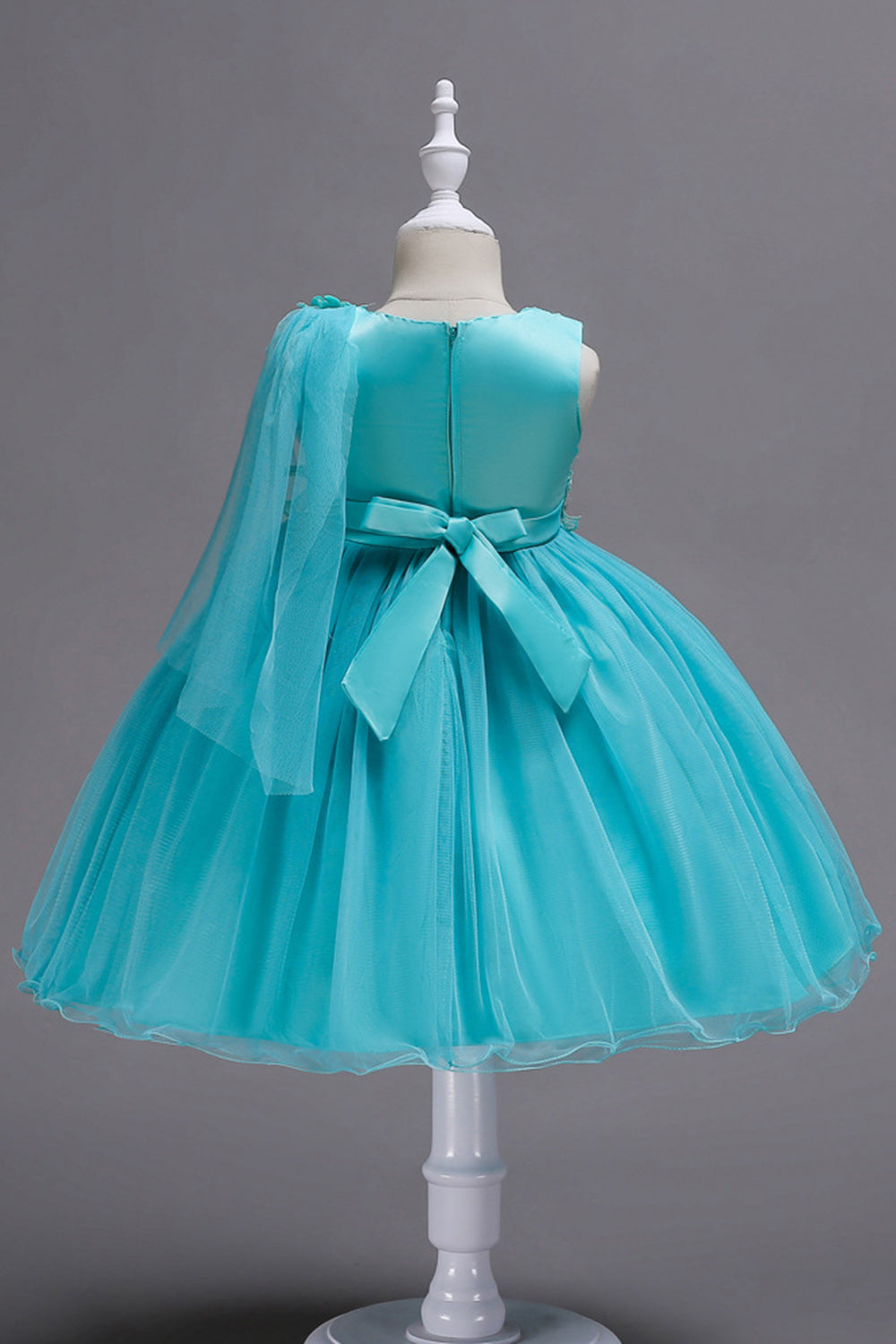 Blue A Line Bowknot Girls Party Dresses With 3D Flowers