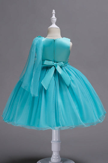 Blue A Line Bowknot Girls Party Dresses With 3D Flowers