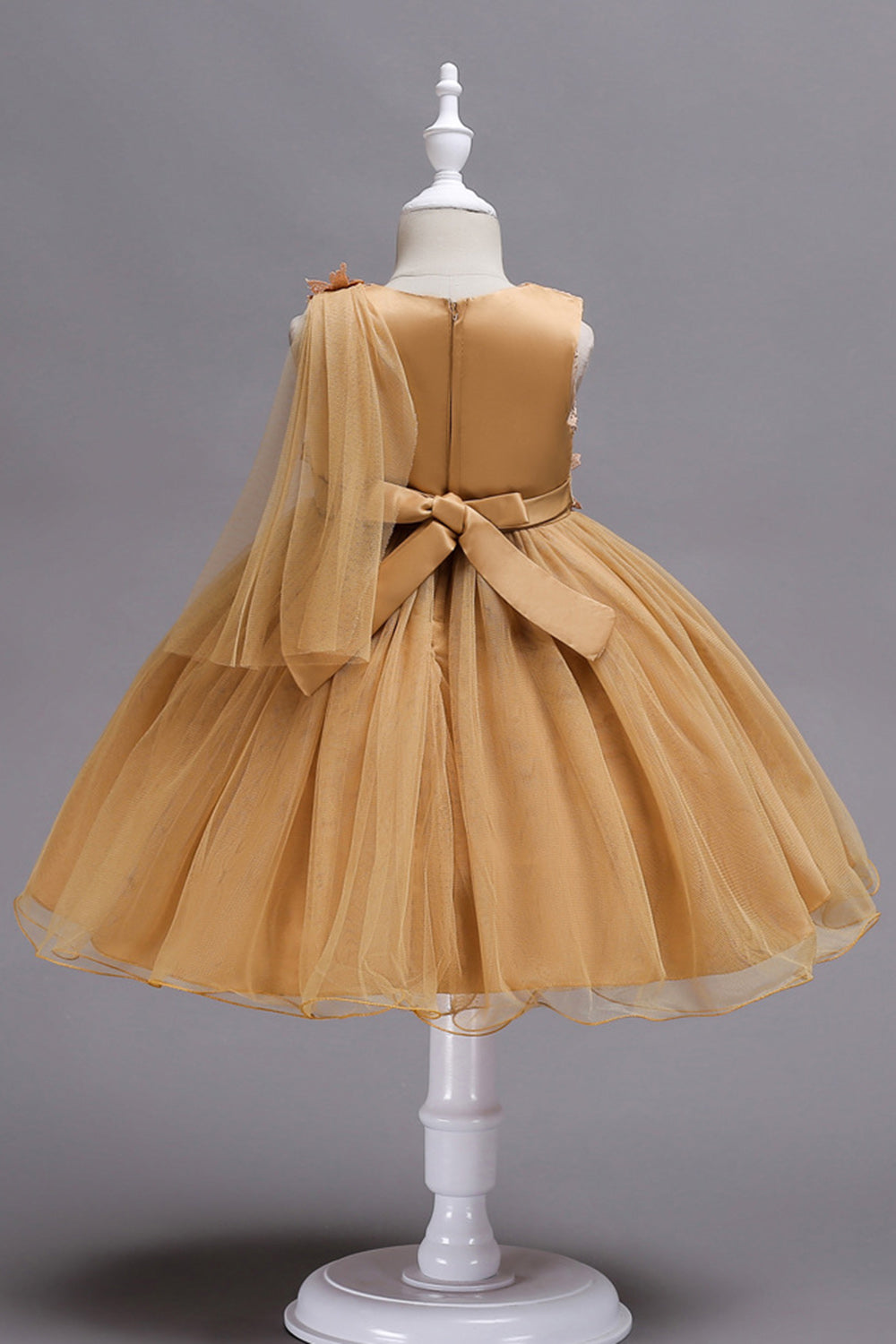 Blue A Line Bowknot Girls Party Dresses With 3D Flowers