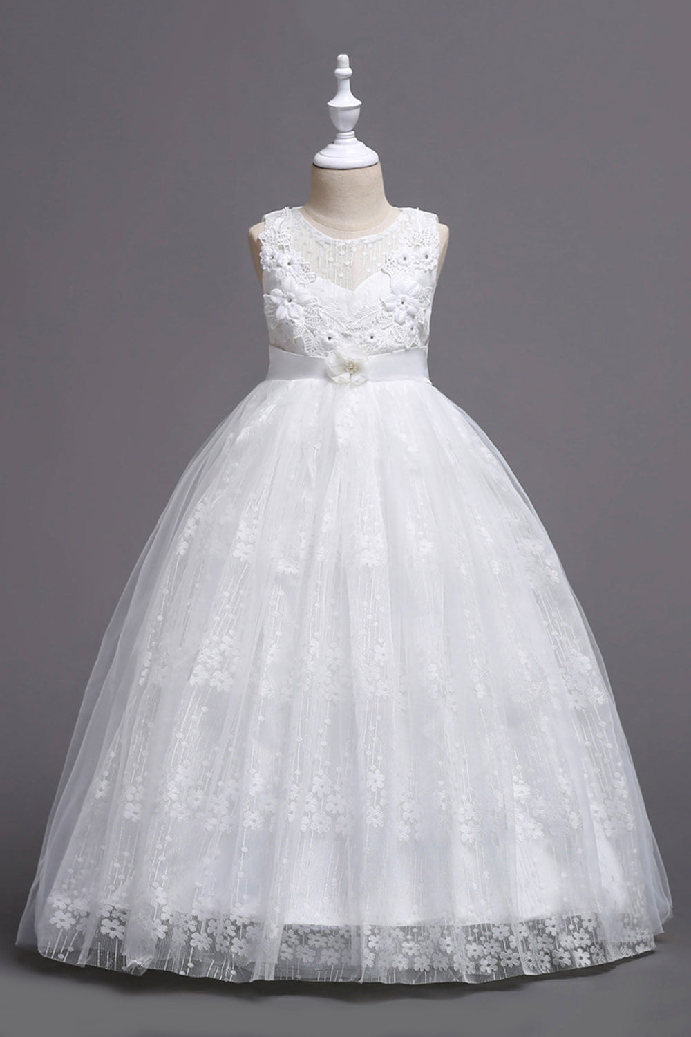 Pink Round Neck Girls Dresses With 3D Flowers