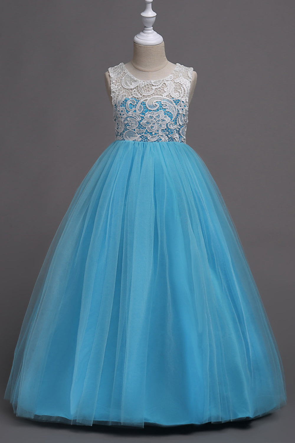 Purple A Line Tulle Girls Dresses With Lace