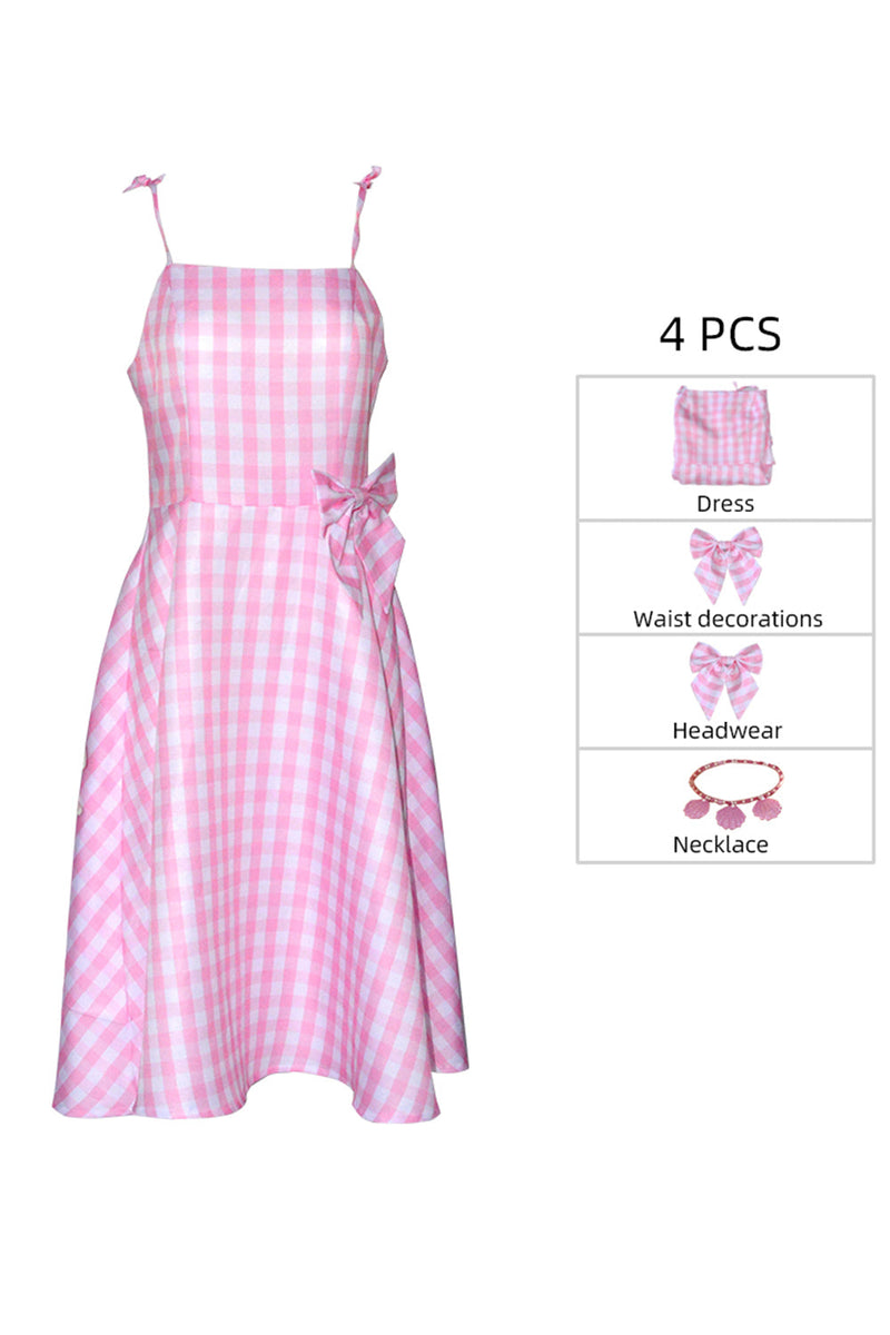 Zapaka Women Pink Plaid Pin Up 1950s Dress Accessory Set Spaghetti