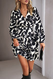 Black Long Sleeves Printed Casual Dress