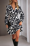 Black Long Sleeves Printed Casual Dress