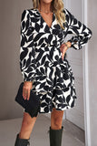 Black Long Sleeves Printed Casual Dress