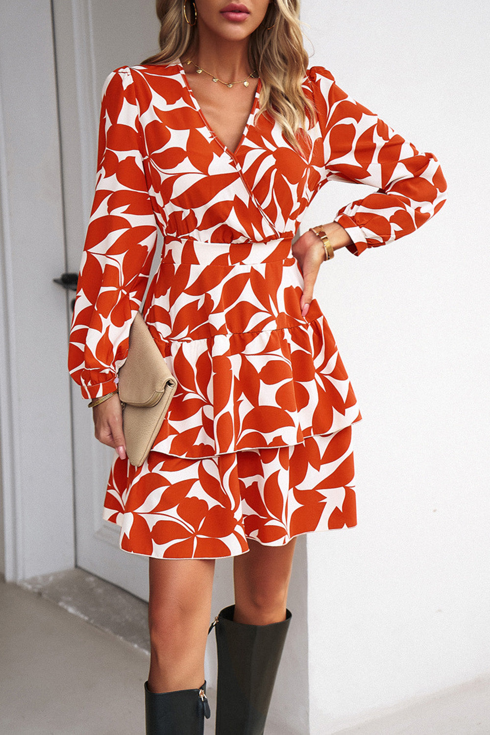 Black Long Sleeves Printed Casual Dress