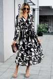 Black Printed Long Sleeves Casual Dress