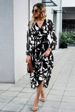 Black Printed Long Sleeves Casual Dress