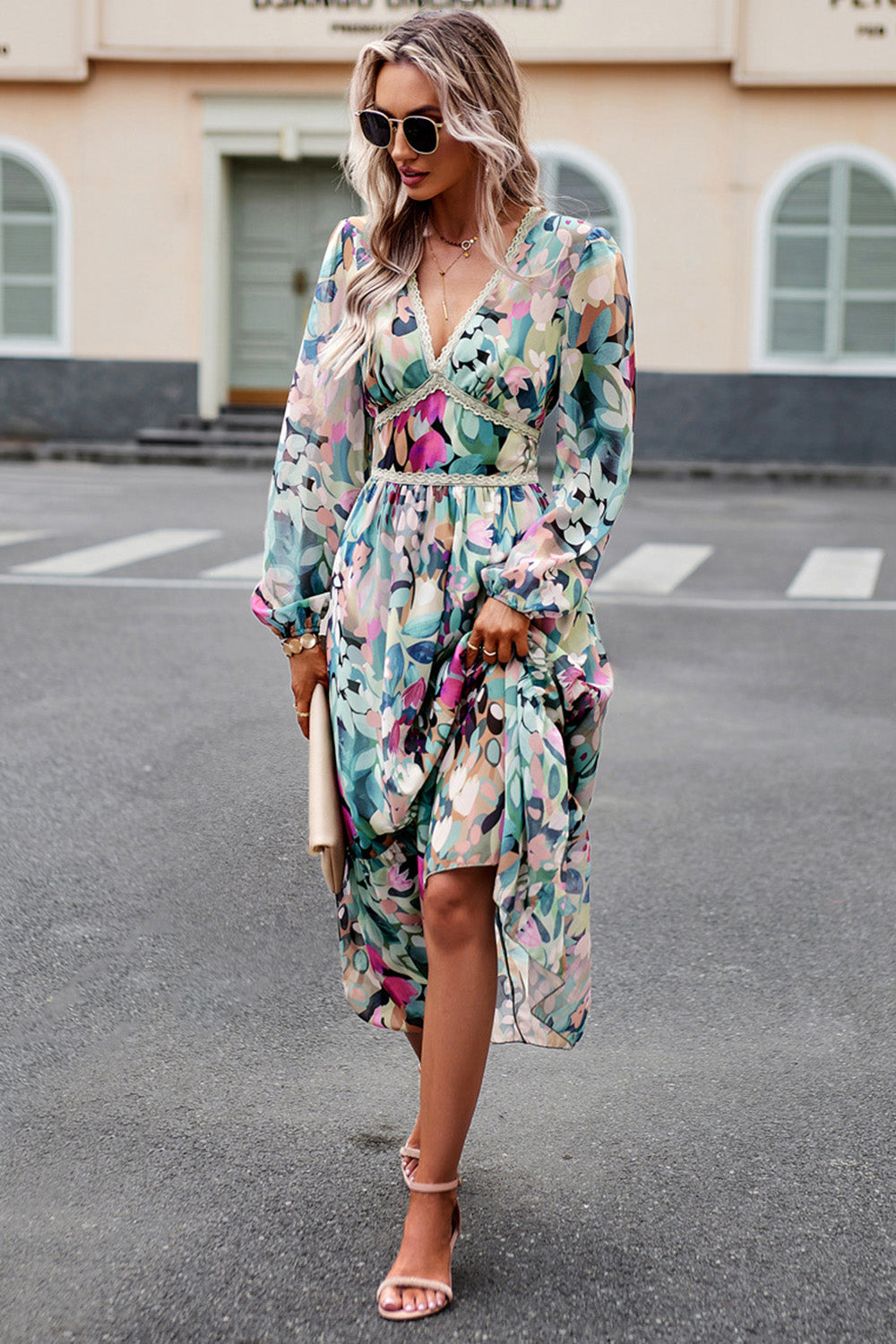 Black Printed Long Sleeves Casual Dress
