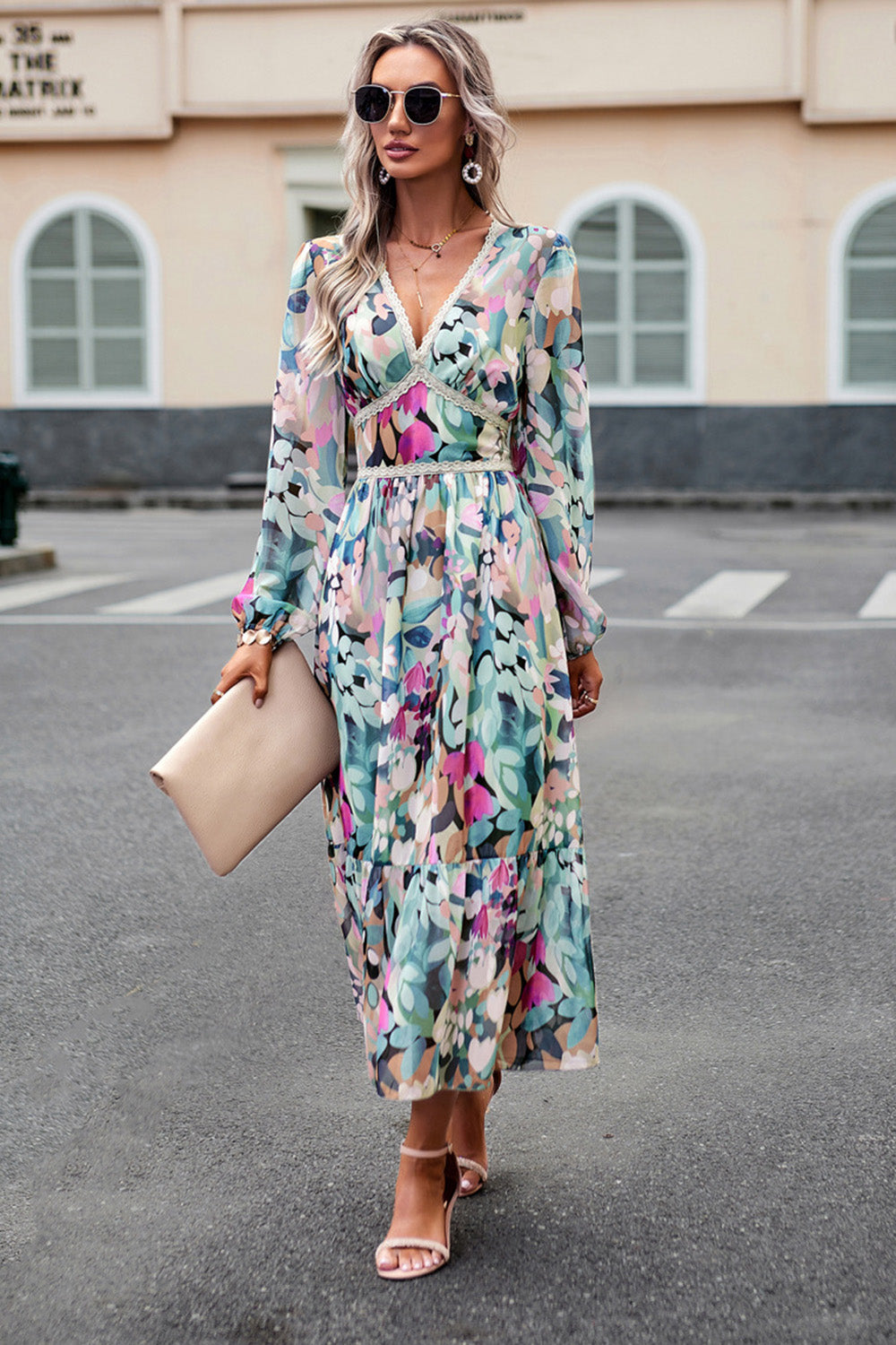 Black Printed Long Sleeves Casual Dress